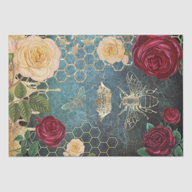 vintage bees and roses tissue paper (Front)