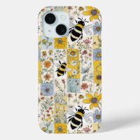 Vintage Bees Floral Patchwork in Blues and Yellows