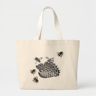 Vintage Bees Large Tote Bag