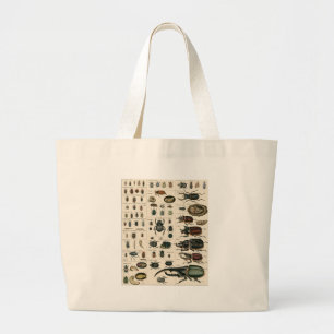 Vintage Beetle Illustration Large Tote Bag