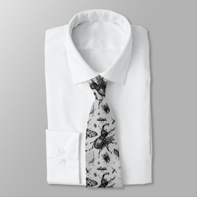 Vintage Beetles & Flying Insects Entomology Grey Tie (Tied)