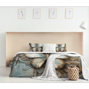 Vintage Beige and Blue Butterfly  Pillowcase