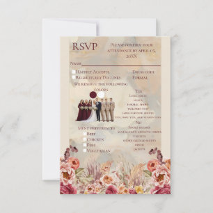 Vintage Beige and Burgundy Floral All-in-One RSVP Card