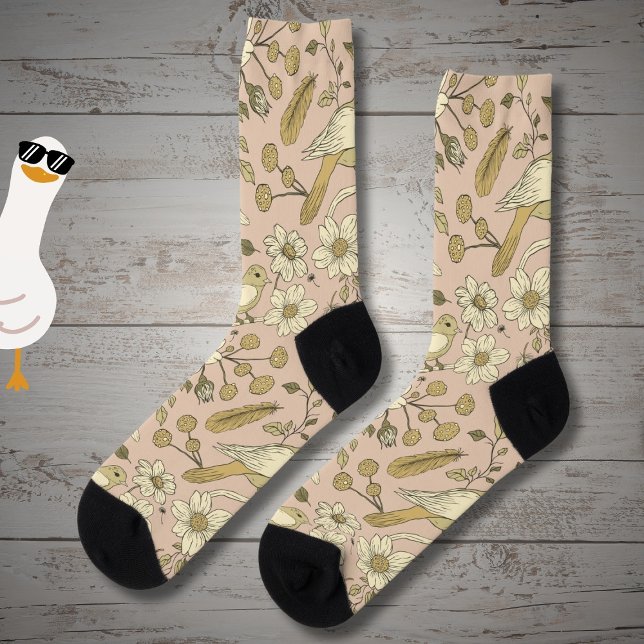 Vintage beige bird and botany socks (Creator Uploaded)