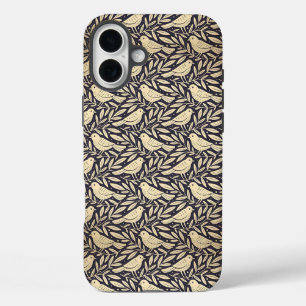 Vintage Beige Bird Pattern on Dark Background iPhone 16 Plus Case
