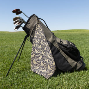Vintage Beige Bird Pattern on Dark Background Golf Towel