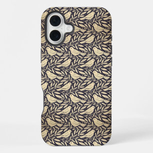 Vintage Beige Bird Pattern on Dark Background iPhone 16 Plus Case