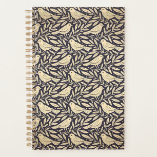 Vintage Beige Bird Pattern on Dark Background Planner