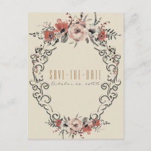 Vintage Beige Botanical Chic Floral Save the Date Announcement Postcard
