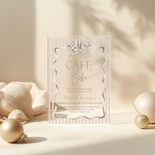 Vintage Beige Bow Cafe Bebe Coffee Baby Shower Acrylic Invitations