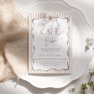 Vintage Beige Bow Cafe Bebe Coffee Baby Shower Invitation