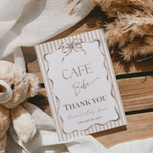 Vintage Beige Bow Cafe Bebe Coffee Baby Shower Thank You Card