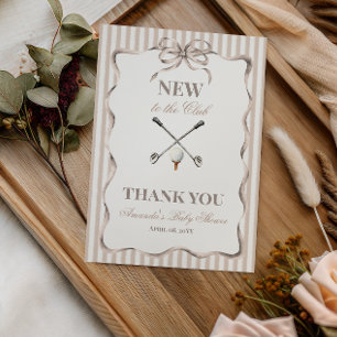 Vintage Beige Bow Gender Neutral Golf Baby Shower Thank You Card