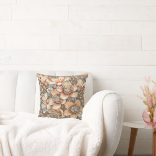 Vintage beige brown cherry blossoms drawing cushion