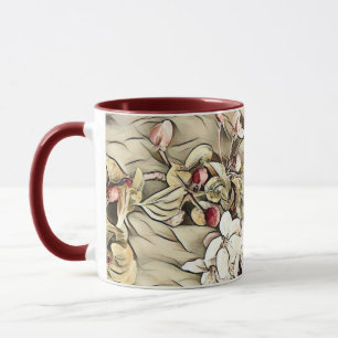 Vintage beige brown cherry blossoms drawing mug
