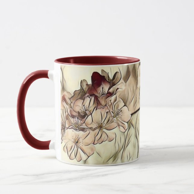 Vintage beige brown cherry blossoms drawing    mug (Left)