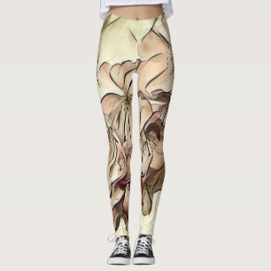 Vintage beige brown cherry blossoms  leggings