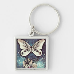 Vintage Beige Butterfly Key Ring