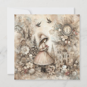 Vintage Beige Christmas Greeting Card