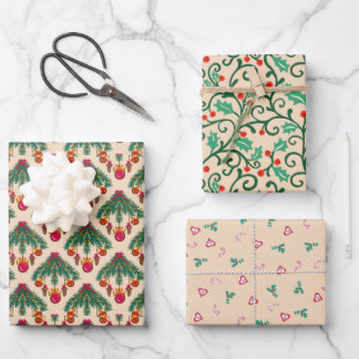 Vintage beige Christmas twigs and holy vines candy Wrapping Paper Sheet