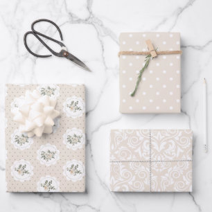 Vintage Beige Christmas Wrapping Paper