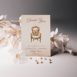 Vintage Beige Classic Gender Neutral Baby Shower Thank You Card