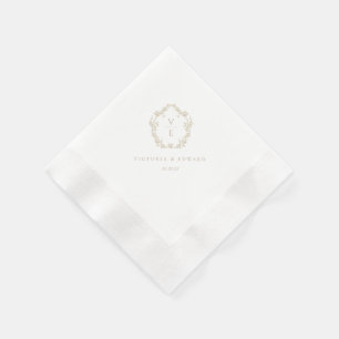 Vintage Beige Crest Monogram Wedding Napkin