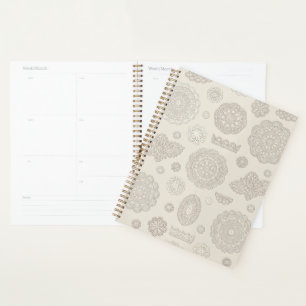 Vintage Beige Crochet Lace Pattern Elegant Cottage Planner