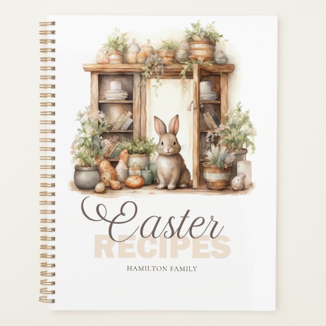Vintage Beige Easter Rabbit Recipe Planner (Front)