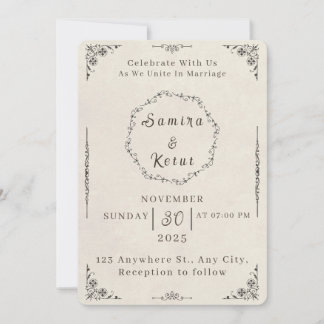 Vintage Beige Floral Wedding Invitation