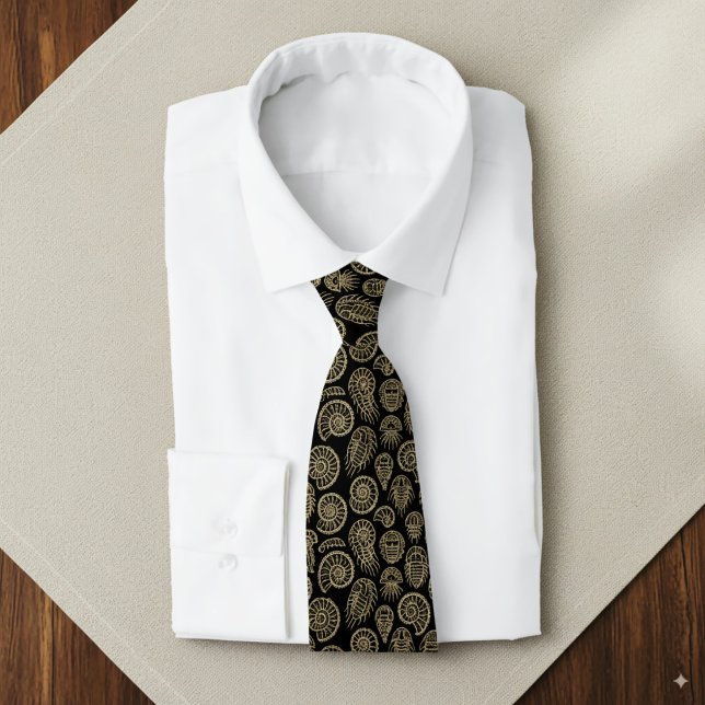 Vintage beige fossil trilobite ammonite pattern tie (Creator Uploaded)