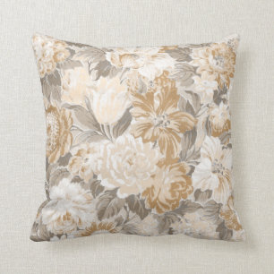 Vintage Beige Gold Grey Elegant Floral Cushion