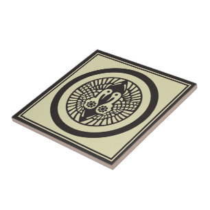 Vintage Beige Grey Ikko Ikki Japan Mon Oriental Ceramic Tile