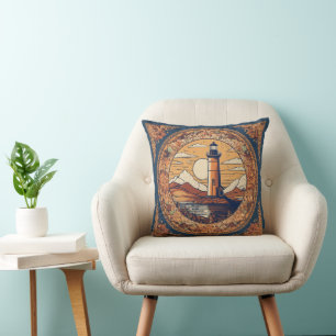 Vintage Beige Lighthouse Cushion