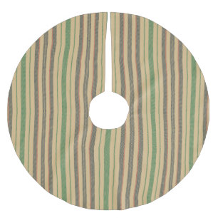 Vintage beige red green stripes pattern Christmas Brushed Polyester Tree Skirt