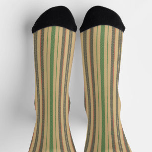 Vintage beige red green stripes pattern Christmas Socks