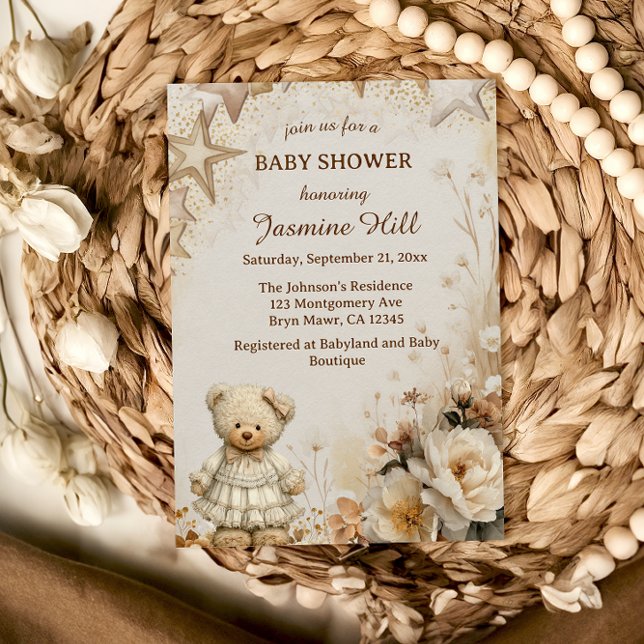 Vintage Beige Teddy Bear Baby Shower Invitation (Creator Uploaded)