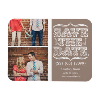 Vintage Beige & White Save the Date Photo Magnet