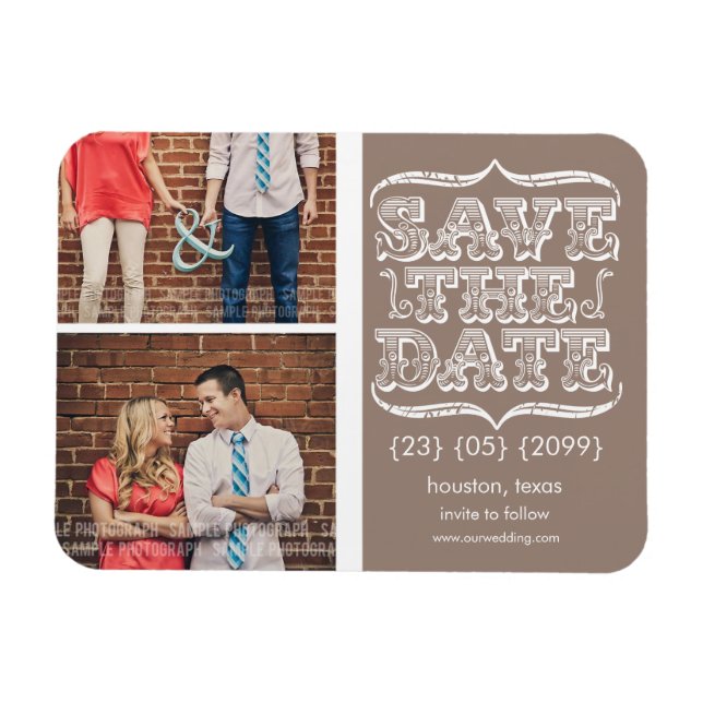 Vintage Beige & White Save the Date Photo Magnet (Horizontal)