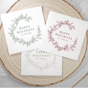 Vintage Beige Wreath Business Holiday Cocktail Napkin