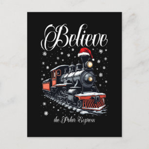 Vintage Believe Christmas Train Holiday Postcard