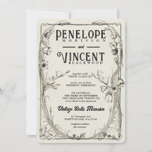 Vintage Bell Flowers Wedding Invitation