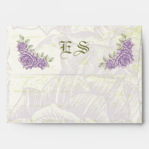 Vintage bellflower purple roses wedding envelope