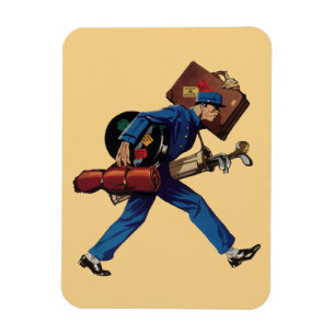 Vintage Bellhop in Uniform, Suitcase and Golf Club Magnet