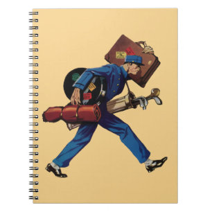 Vintage Bellhop in Uniform, Suitcase and Golf Club Notebook