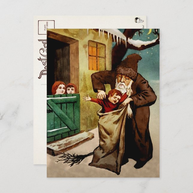 Vintage Belsnickel taking a Bad Child Postcard (Front/Back)