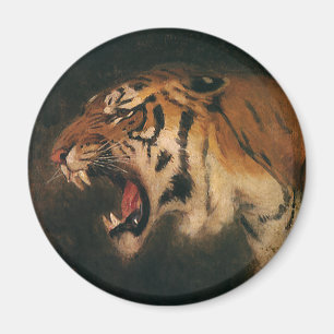 Vintage Bengal Tiger Big Cat Roaring, Wild Animal Magnet