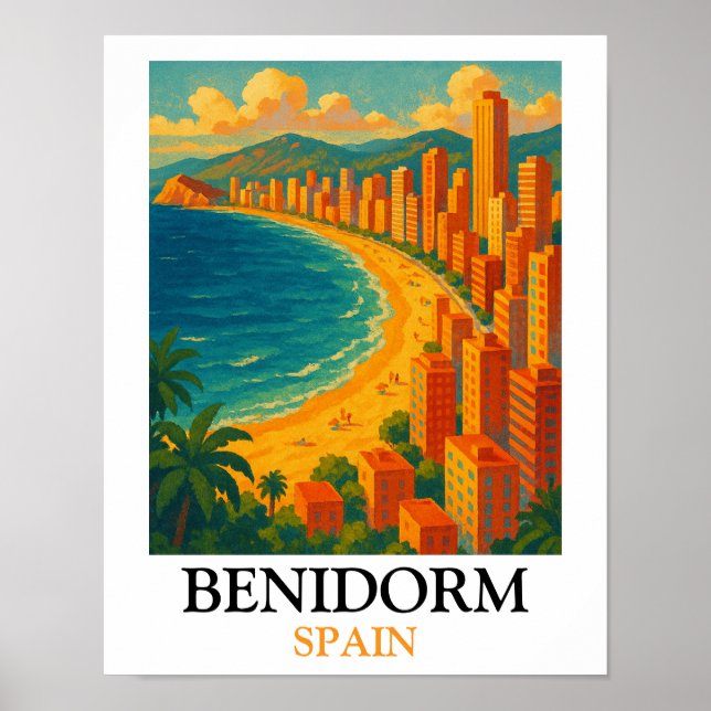 Vintage Benidorm Spain Summer Vacation Poster (Front)