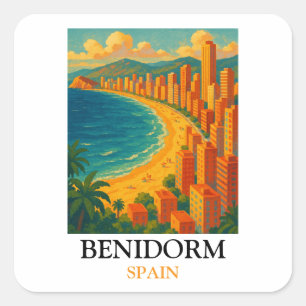 Vintage Benidorm Spain Summer Vacation Square Sticker