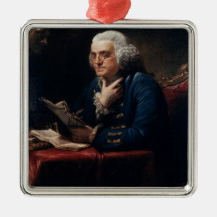 Vintage Benjamin Franklin Reading American Patriot Metal Ornament